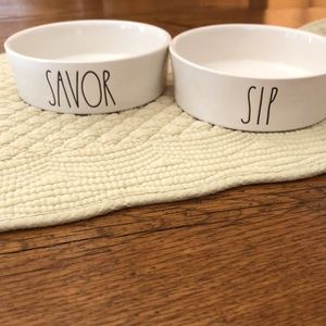Rae Dunn by Magenta Ceramic set of 2 ceramic SAVOR & SIP pet Bowl Set
